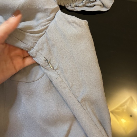 Aritzia Wilfred Novella Smocked Square Neck Mini Dress 6 Gray Blue‎ - Stains - Picture 7 of 9